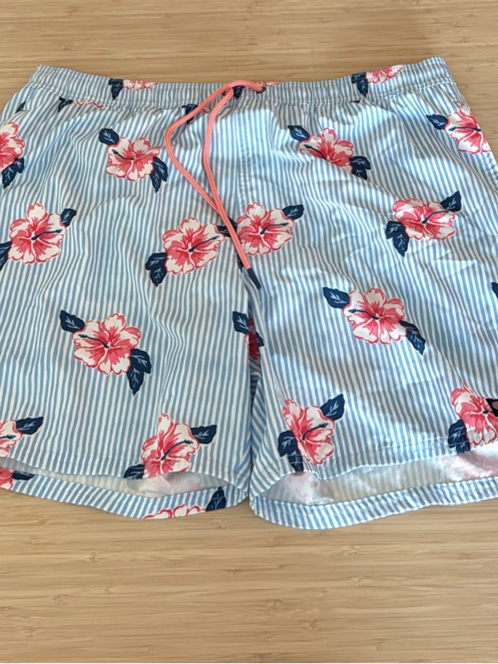 Vineyard Vines Blue and Pink Floral Striped Swim Trunks